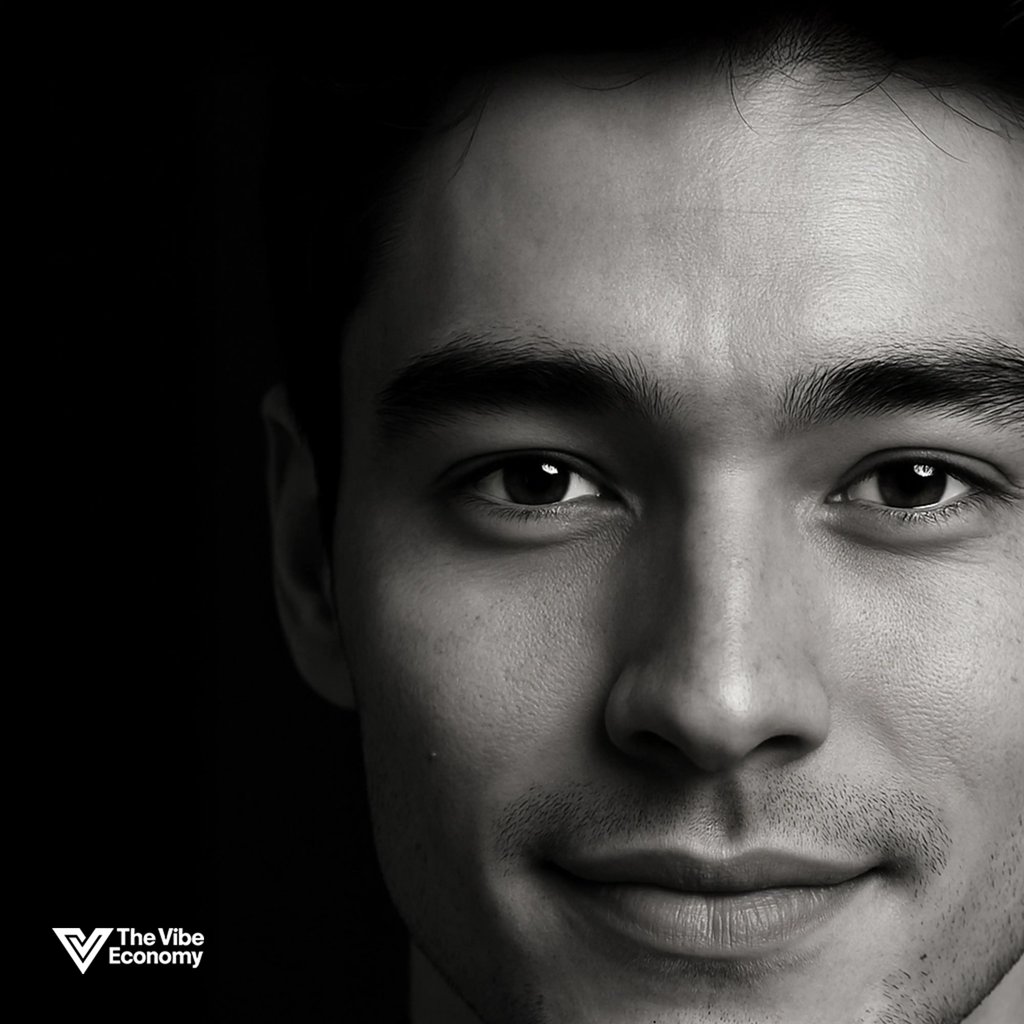 The Vibe Economy: Black and white ultra close-up of Eurasian man, deep shadows, expressive eyes The Vibe Economy: Black and white ultra close-up of Eurasian man, deep shadows, expressive eyes