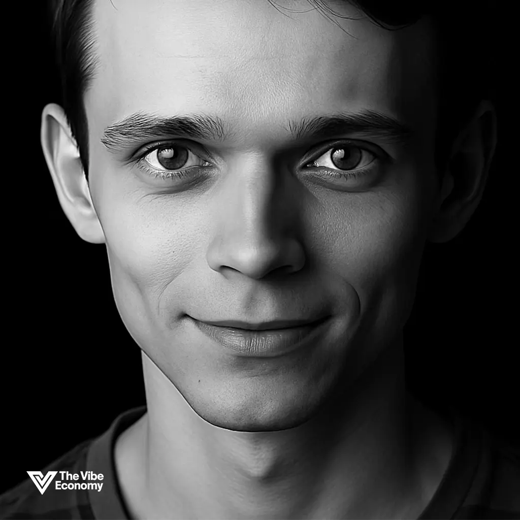 The Vibe Economy: Black and white portrait of man meeting the camera with gentle intensity The Vibe Economy: Black and white portrait of man meeting the camera with gentle intensity