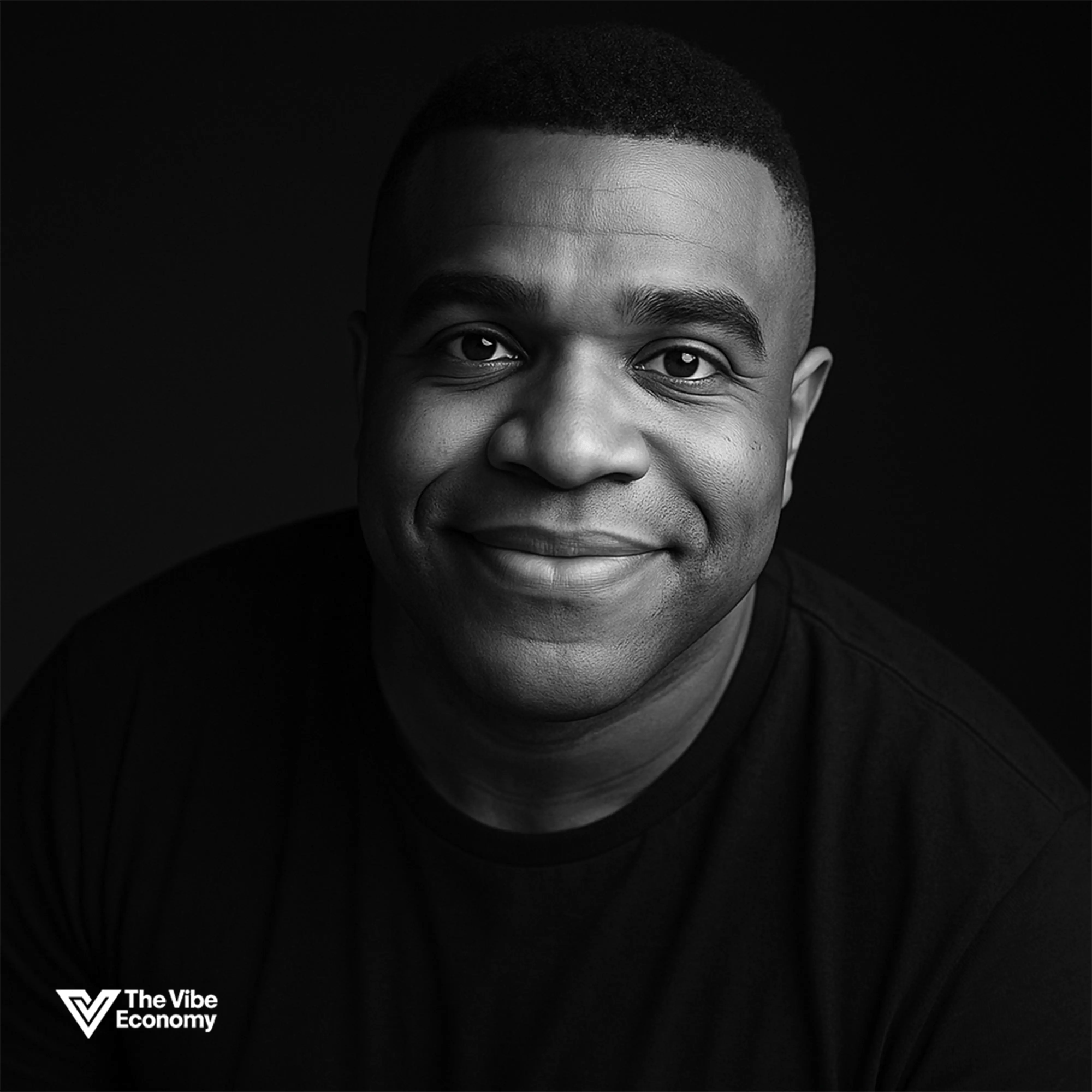 The Vibe Economy: Black and white image of a man with a faint smile The Vibe Economy: Black and white image of a man with a faint smile